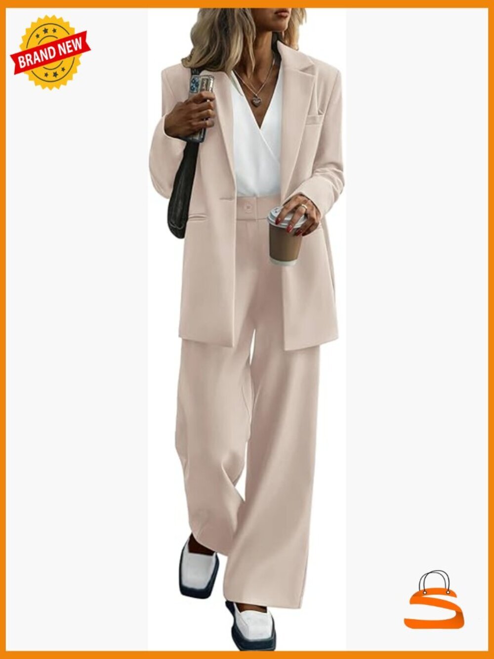 Womens Two Piece Blazer Wide Leg Pants Set Business Casual Office Suit